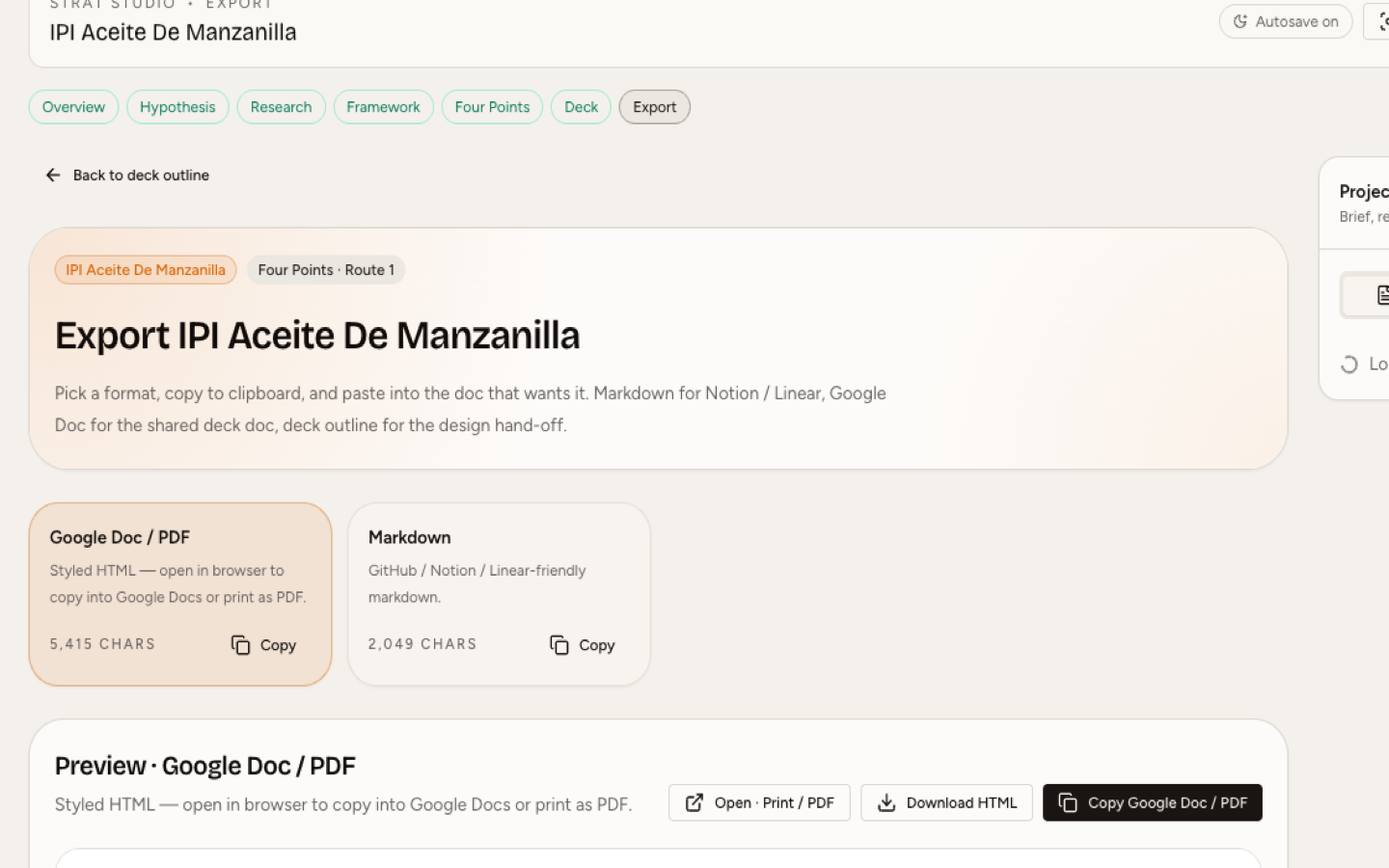 Export workspace with format and copy options